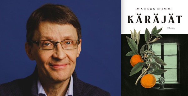 kirjailija Markus Nummi sekä Käräjät-teoksen kansi